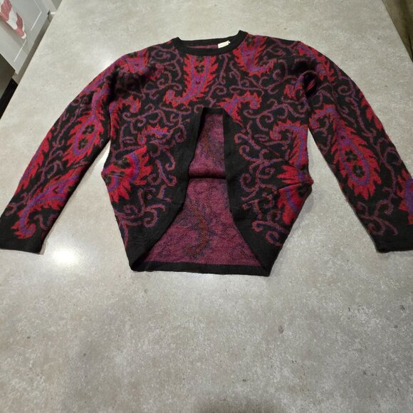 Women's Wool/Acrylic Blend Floral Paisley Print Long Sleeves Sweater - Sze Small - Picture 7 of 13